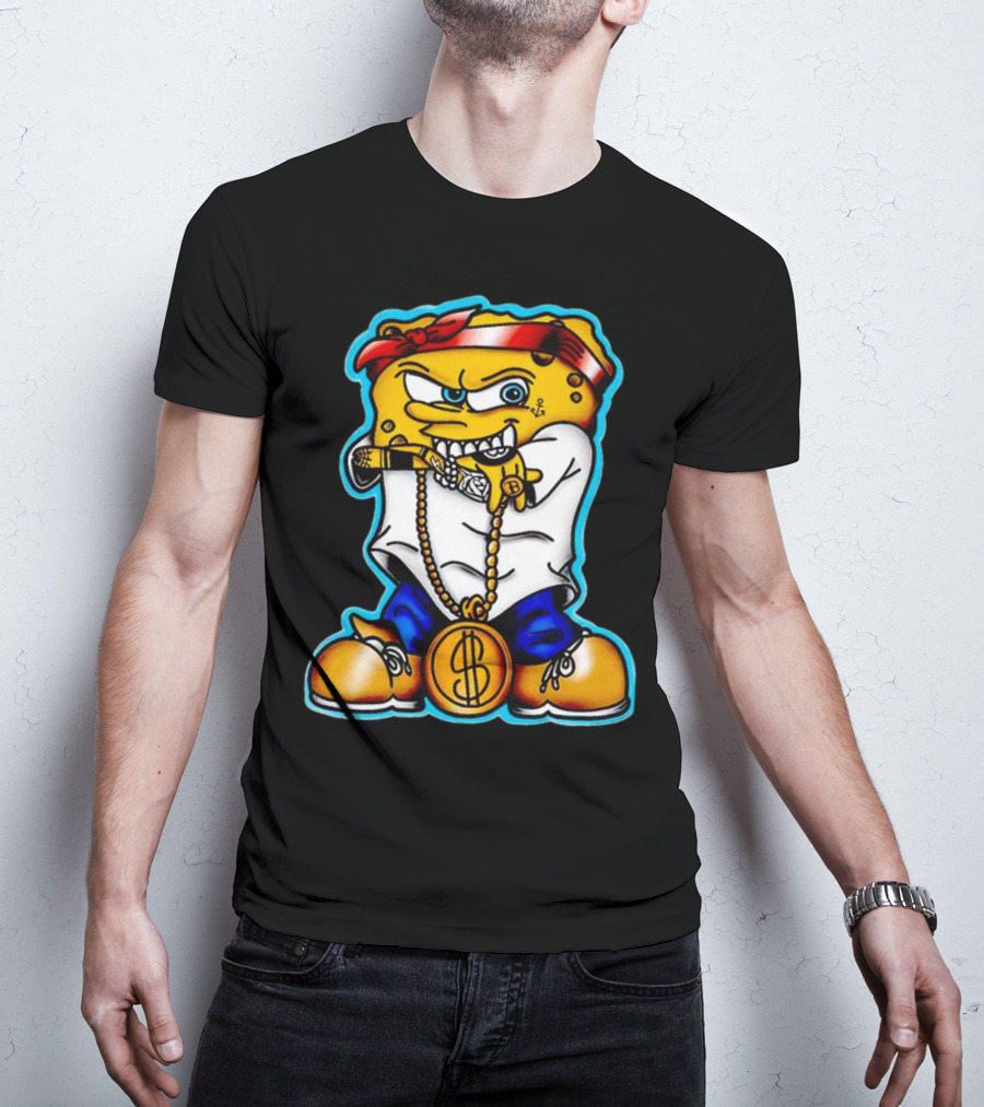 Legendary Gangster SpongeBob SquarePants With Bandana And Dollar Chain T-Shirt