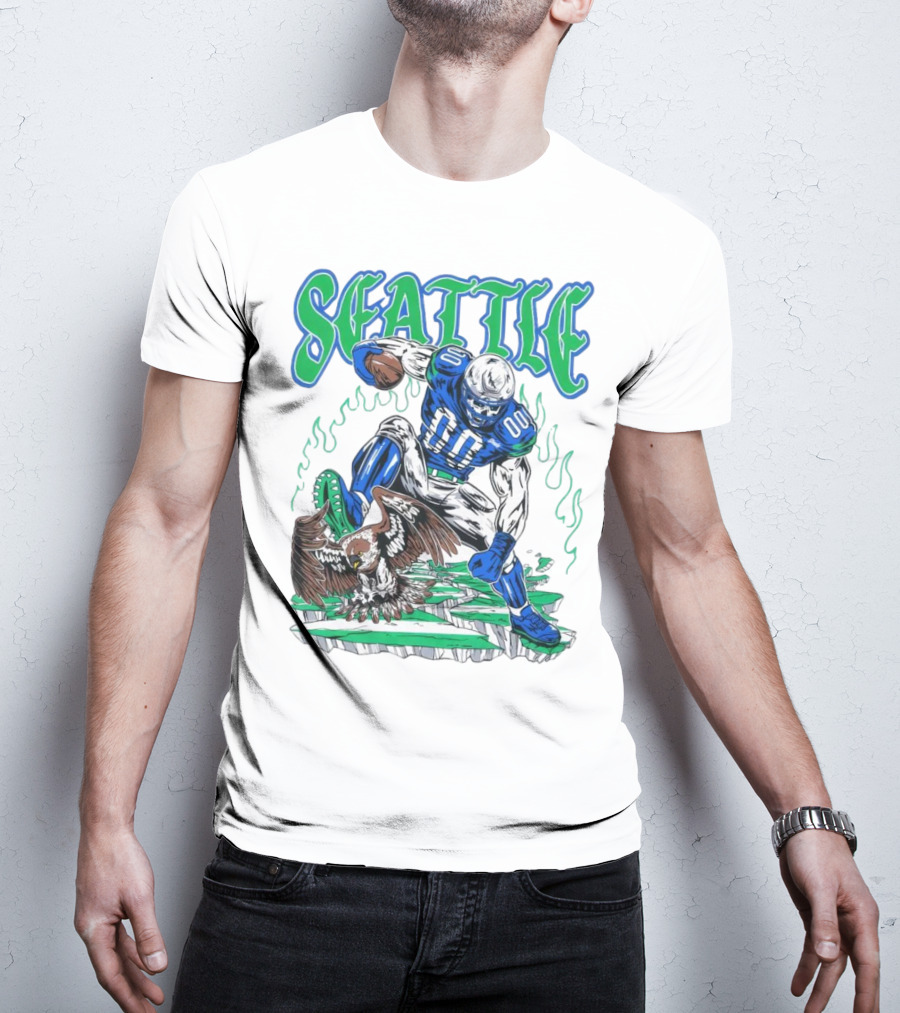 Seattle Seahawks Skeleton Football Player With Eagle T-Shirt