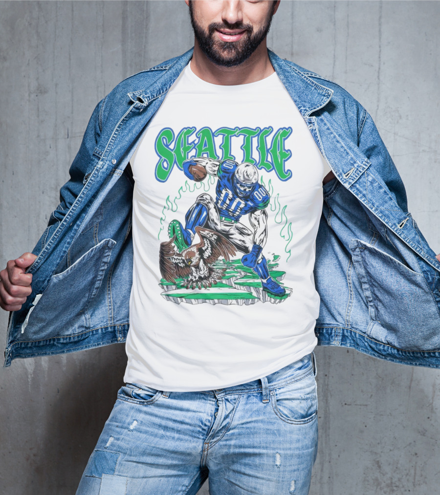 Seattle Seahawks Skeleton Football Player With Eagle T-Shirt