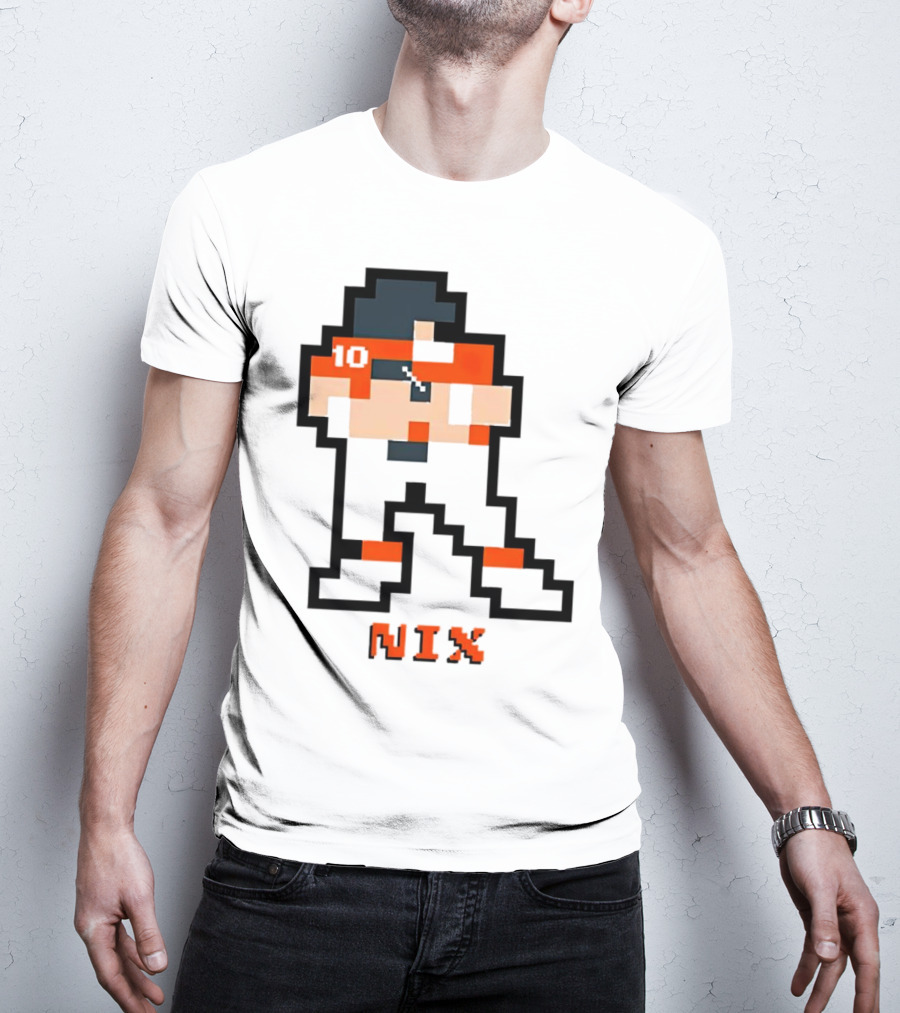 Bo Nix 8-Bit Pixel Art 10 Block Figure T-Shirt