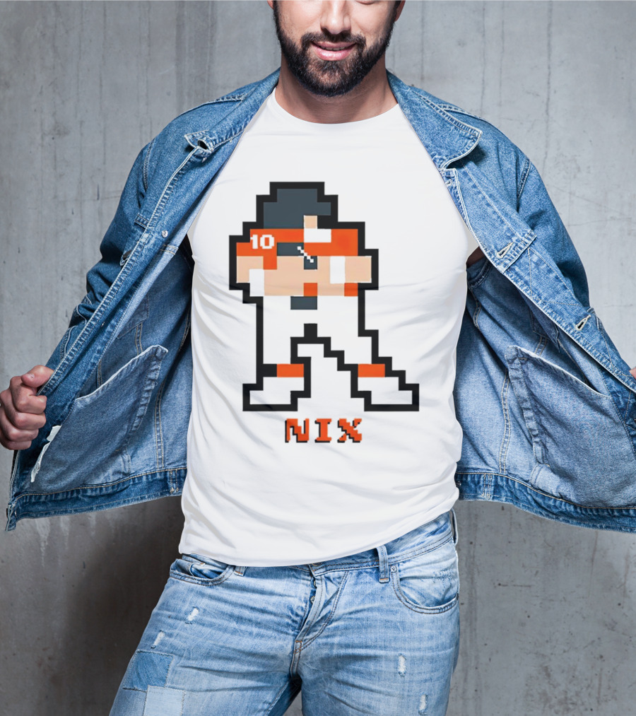 Bo Nix 8-Bit Pixel Art 10 Block Figure T-Shirt