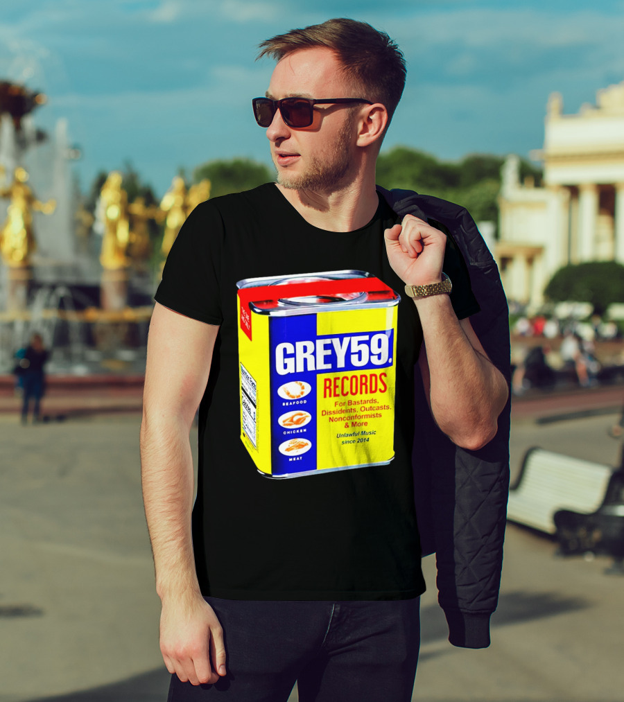 Grey59 Records Unlawful Music Nonconformists Seafood Chicken Meat Can T-Shirt