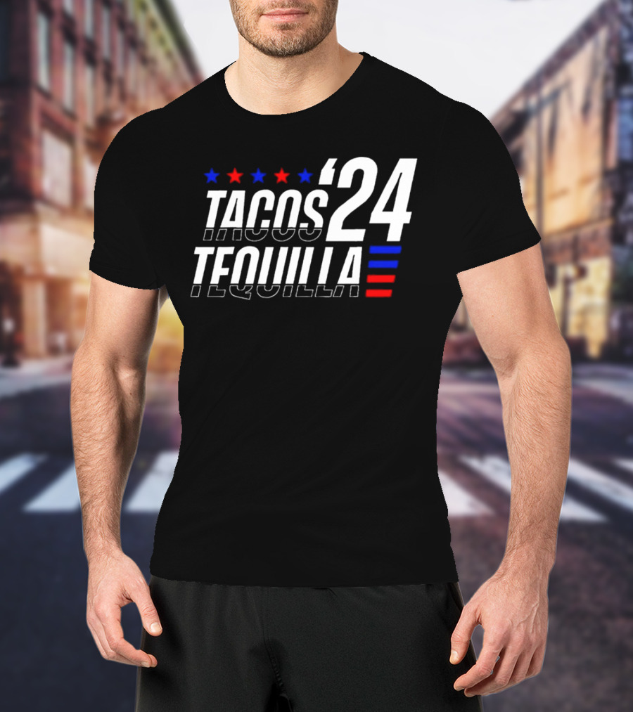 Tacos Tequila 24 Stars Red Blue T-Shirt