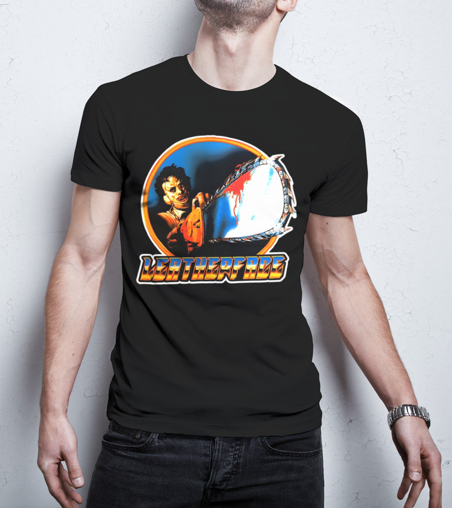 Texas Chainsaw Massacre Leatherface Vintage Horror Chrome Chainsaw T-Shirt