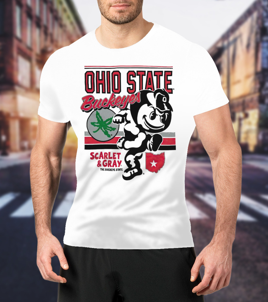 Ohio State Buckeyes Scarlet And Gray Buckeyes State Vintage Style With Script Logo And Buckeye Leaf T-Shirt