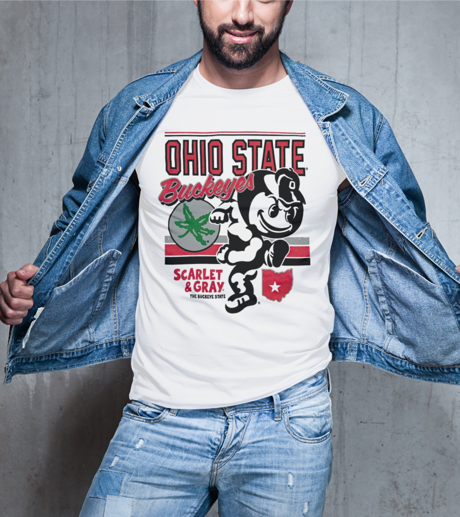Ohio State Buckeyes Scarlet And Gray Buckeyes State Vintage Style With Script Logo And Buckeye Leaf T-Shirt