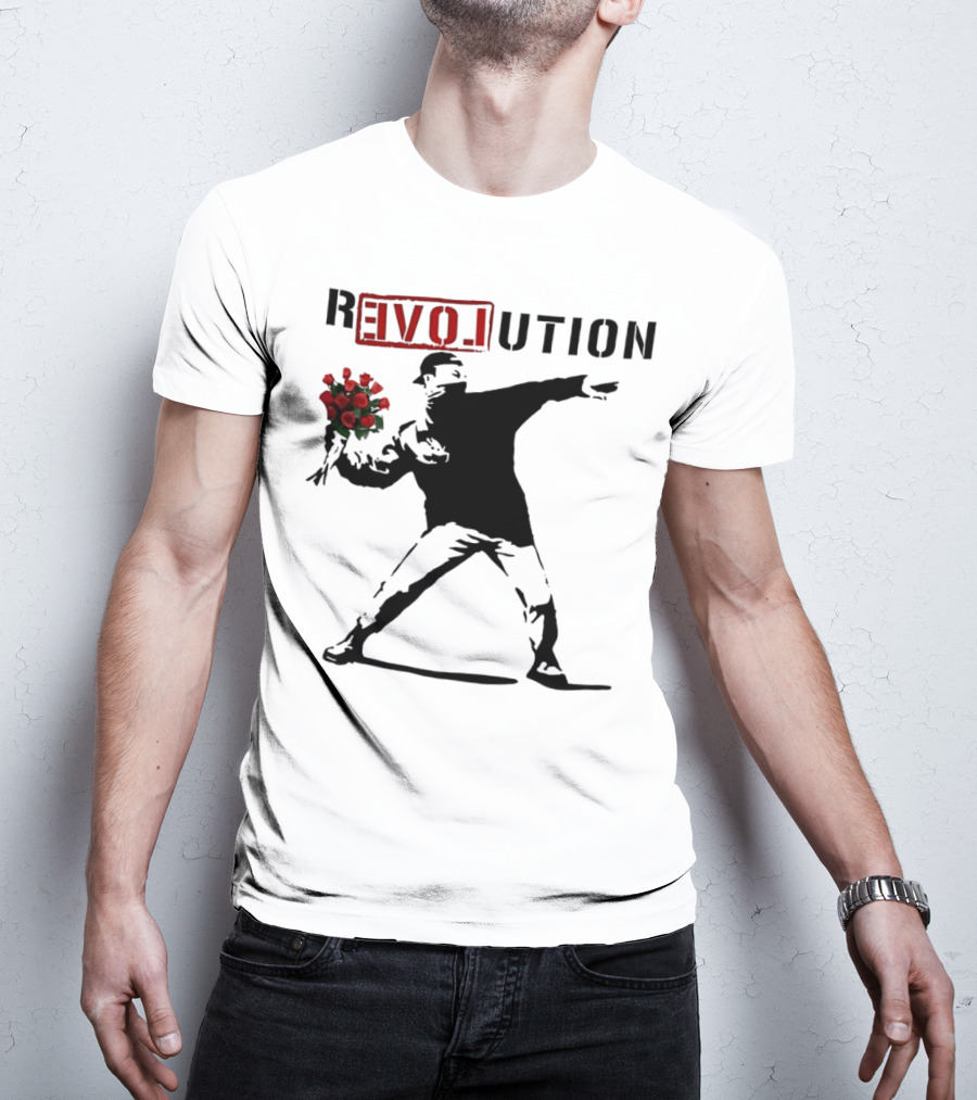 Revolution Rage Flower Thrower Banksy Stencil Roses T-Shirt