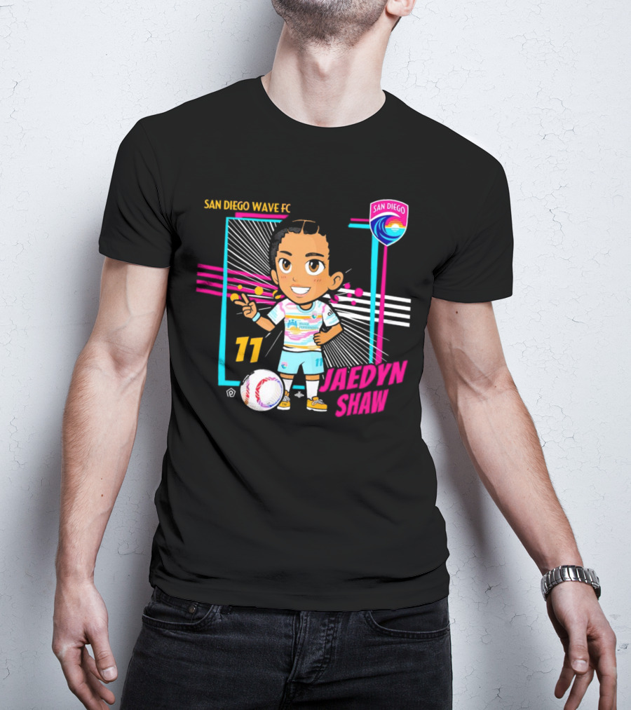 San Diego Wave FC Jaedyn Shaw 11 Chibi Soccer Player With Team Badge T-Shirt