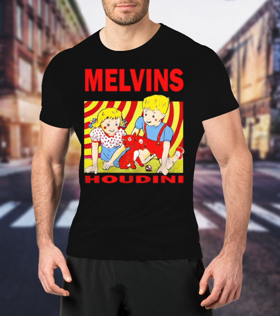 Melvins Houdini Late 00s Jerks Kids With Red Dog And Swirling Red Yellow Background T-Shirt