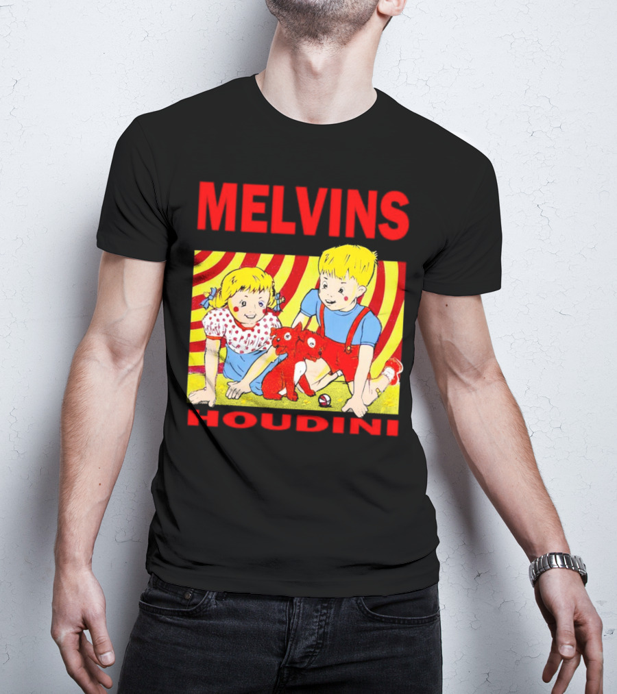 Melvins Houdini Late 00s Jerks Kids With Red Dog And Swirling Red Yellow Background T-Shirt