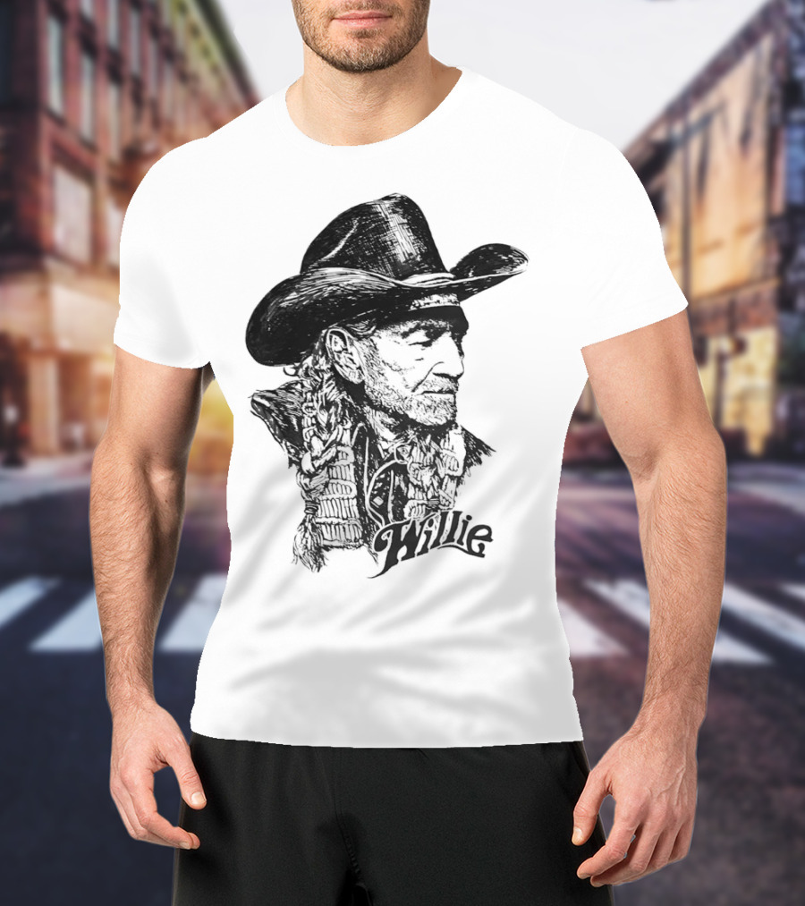Willie Nelson Cowboy Hat Braid Classic Sketch T-Shirt