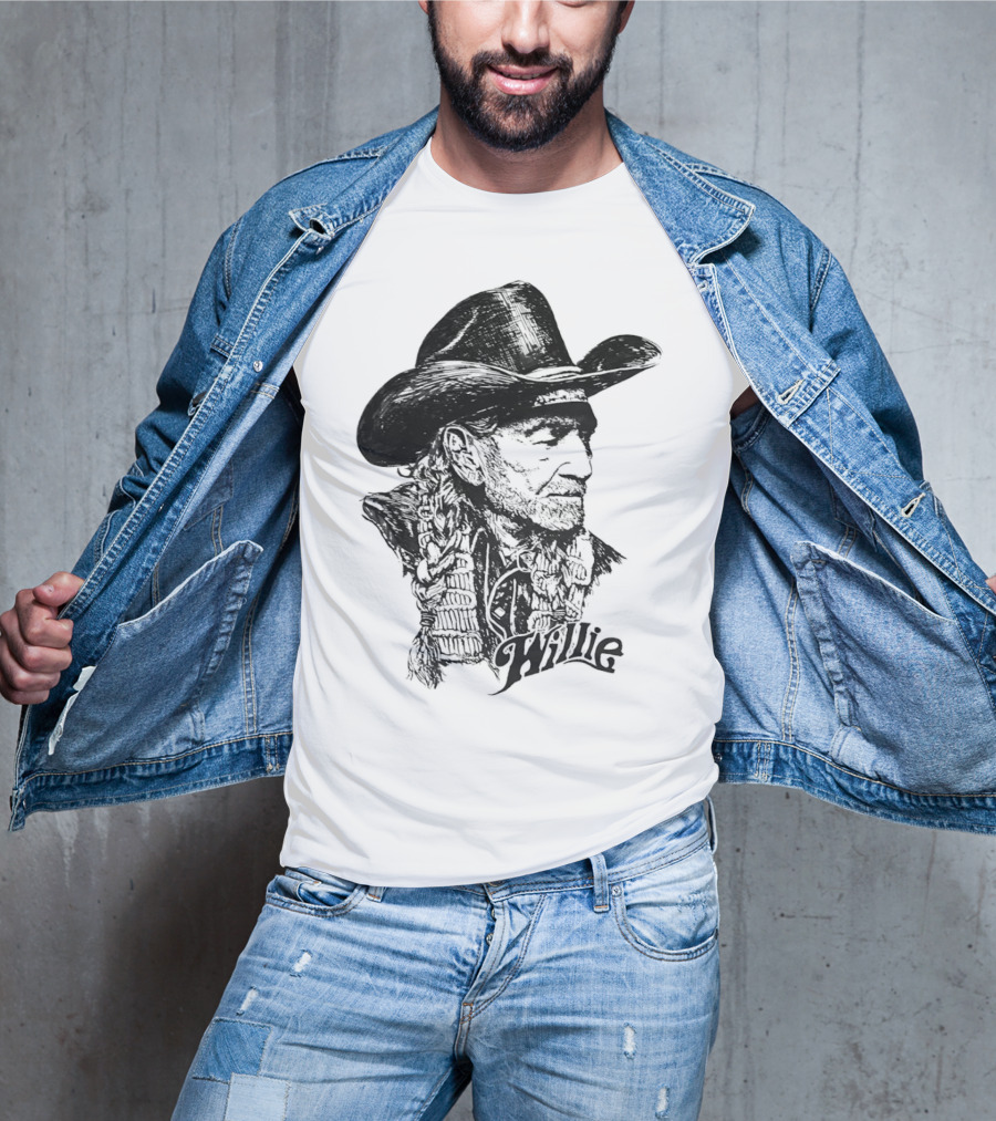 Willie Nelson Cowboy Hat Braid Classic Sketch T-Shirt