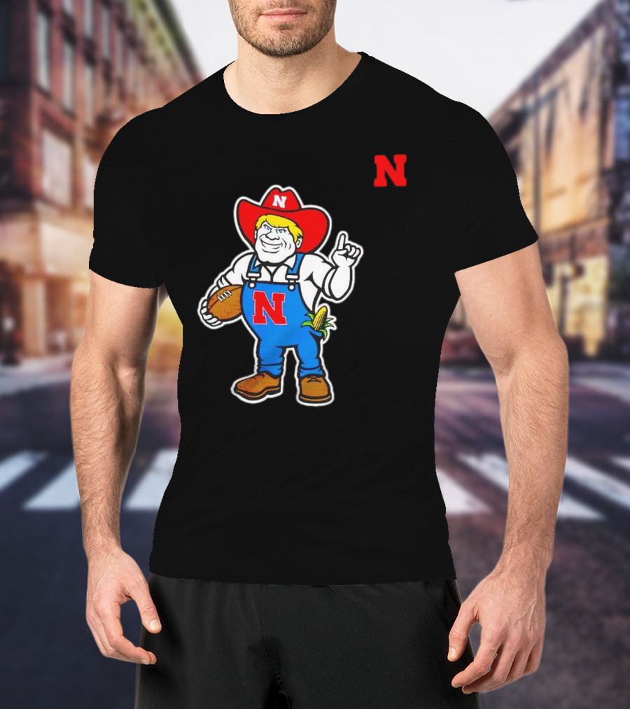 Nebraska Cornhuskers Mascot Holding Football With Corn And N T-Shirt