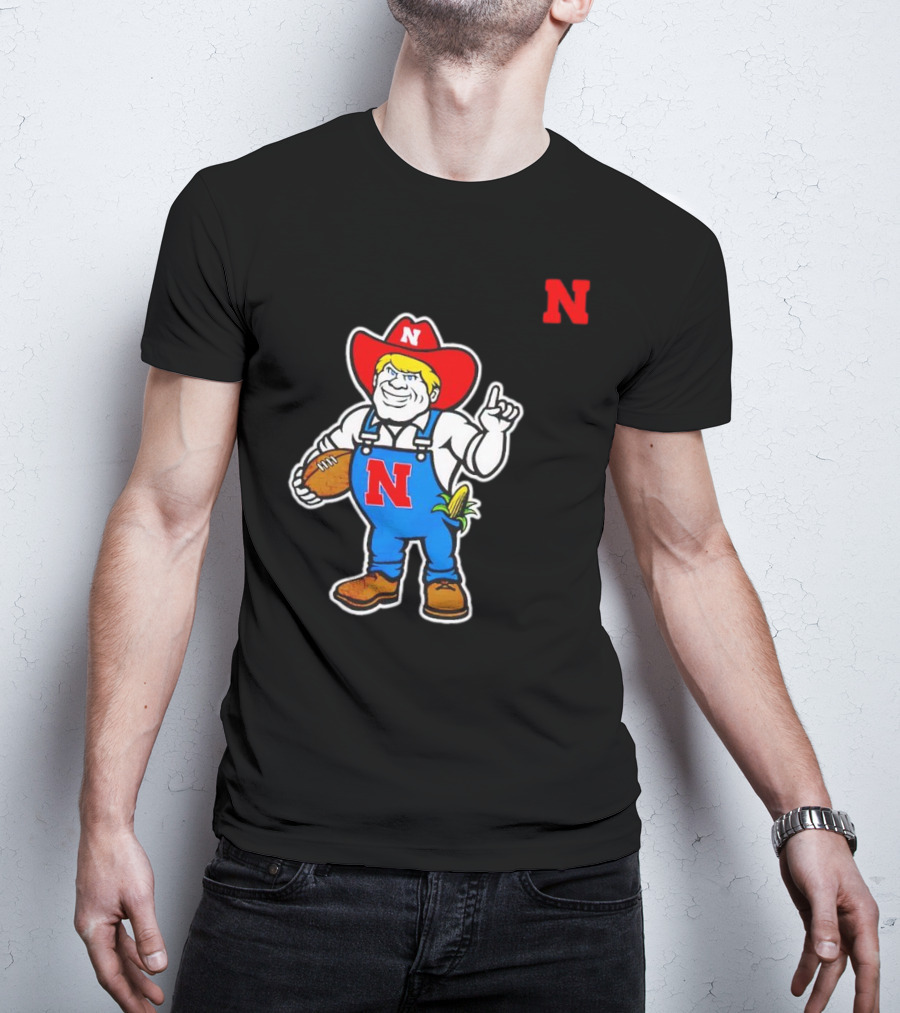 Nebraska Cornhuskers Mascot Holding Football With Corn And N T-Shirt