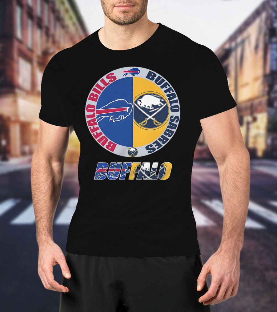 Buffalo Bills Buffalo Sabres Dual Logo Buffalo Text T-Shirt