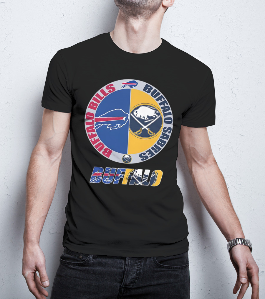 Buffalo Bills Buffalo Sabres Dual Logo Buffalo Text T-Shirt