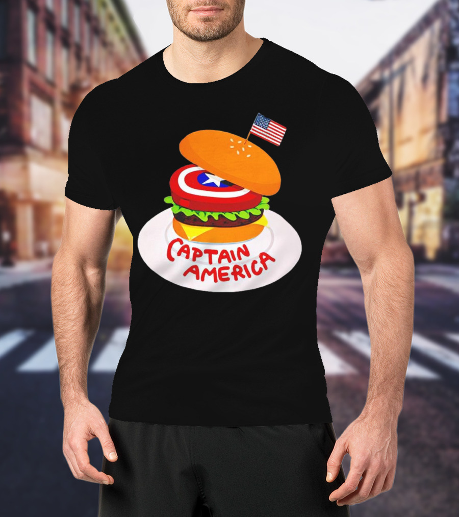 Captain America Burger With Flag And Shield Lettuce Bun T-Shirt