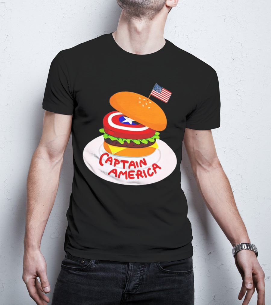 Captain America Burger With Flag And Shield Lettuce Bun T-Shirt