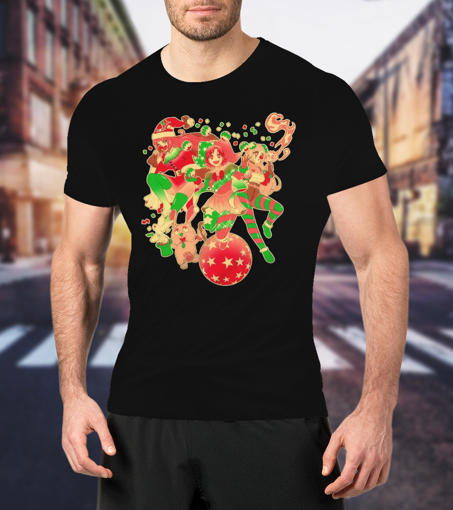 Merry Clownmas Coinbox Festive Characters With Snowflakes And Candy Canes T-Shirt