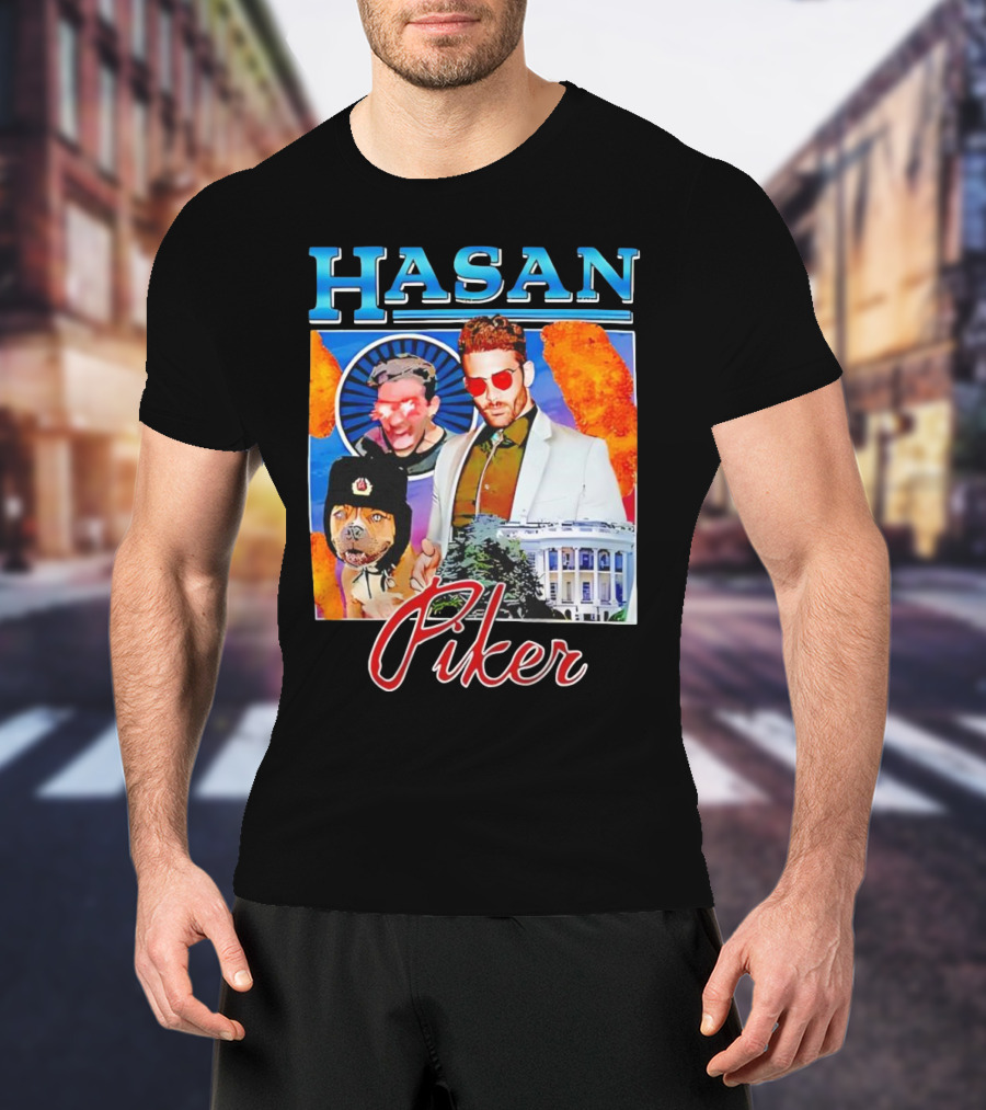 HASAN Piker Sunglasses Red Laser Eyes White House Dog T-Shirt