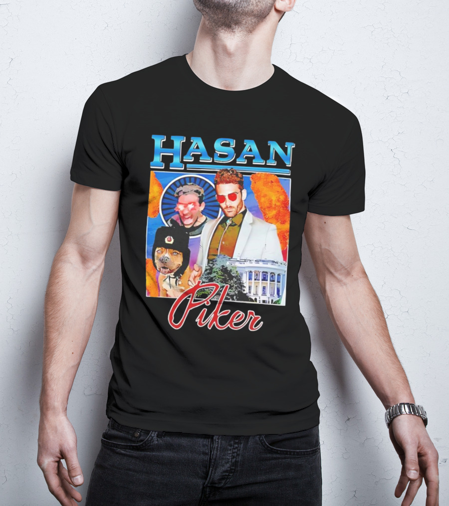 HASAN Piker Sunglasses Red Laser Eyes White House Dog T-Shirt