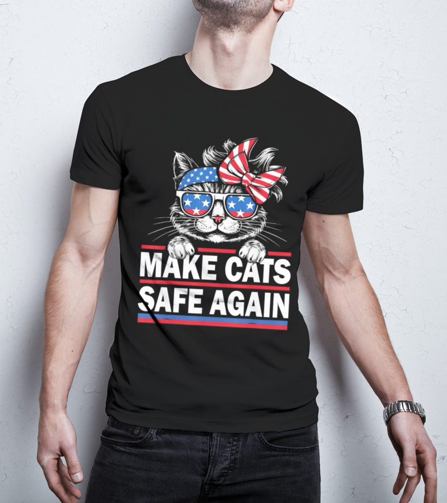 Make Cats Safe Again Funny Cat Lover USA Flag Accessories T-Shirt