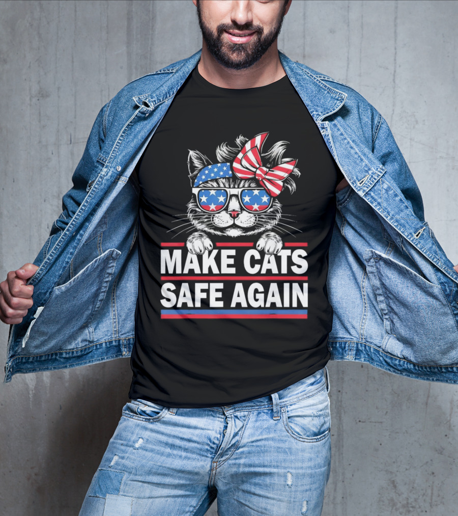 Make Cats Safe Again Funny Cat Lover USA Flag Accessories T-Shirt