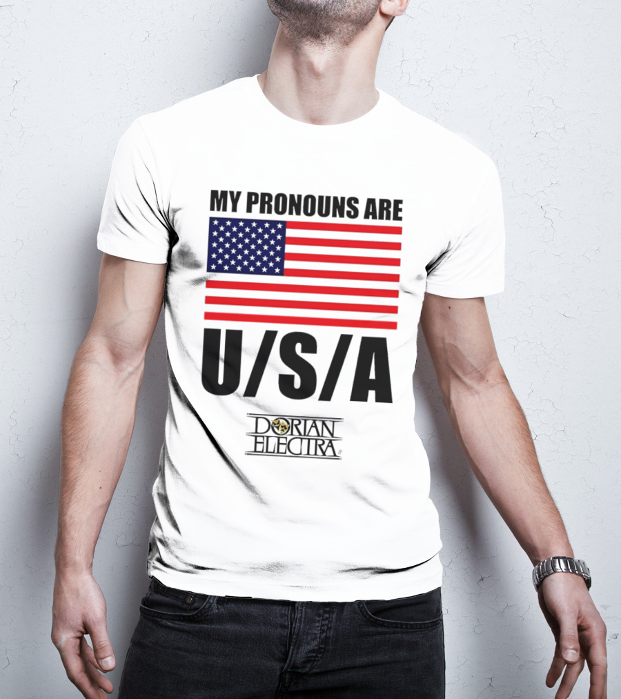 My Pronouns Are USA Dorian Electra American Flag T-Shirt
