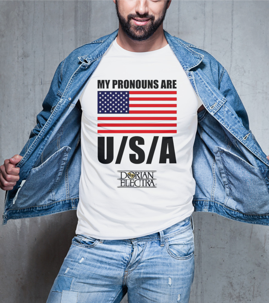 My Pronouns Are USA Dorian Electra American Flag T-Shirt