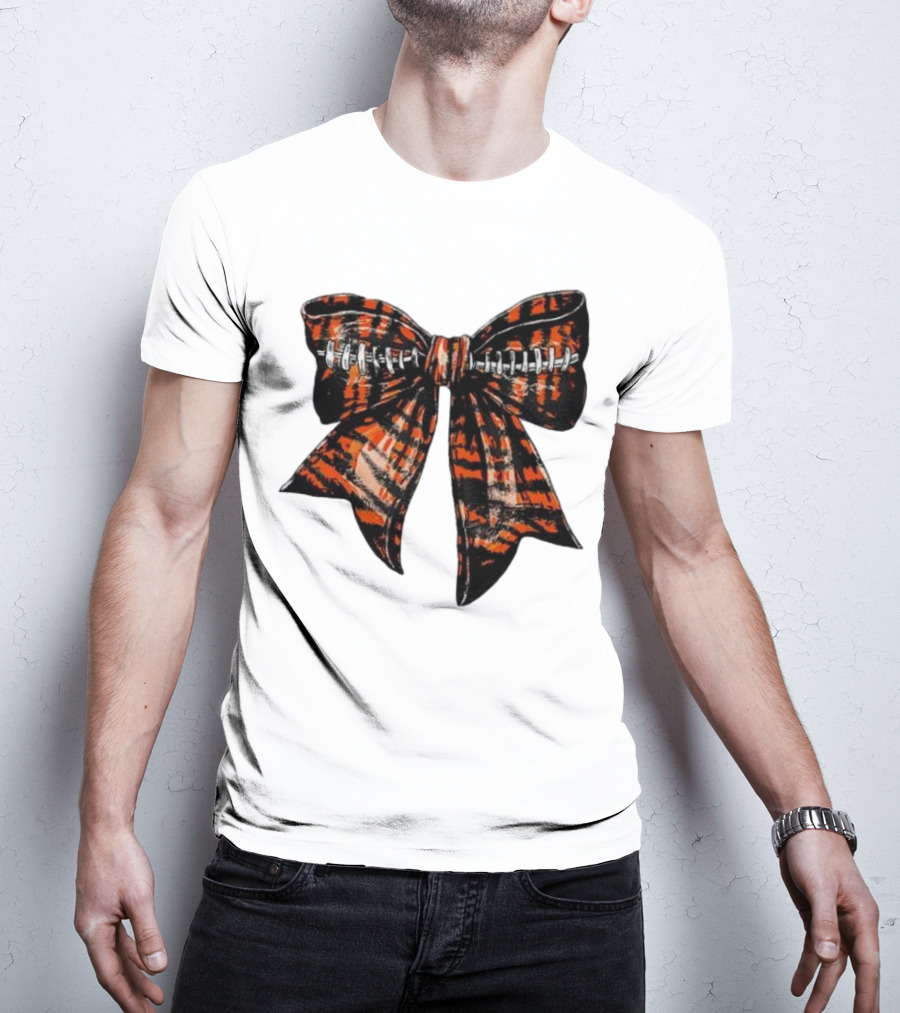 Cincinnati Football Bow Tiger Print Bowtie T-Shirt