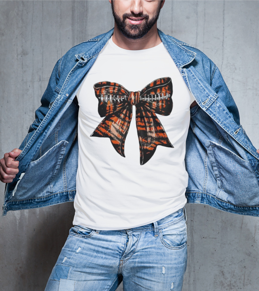 Cincinnati Football Bow Tiger Print Bowtie T-Shirt