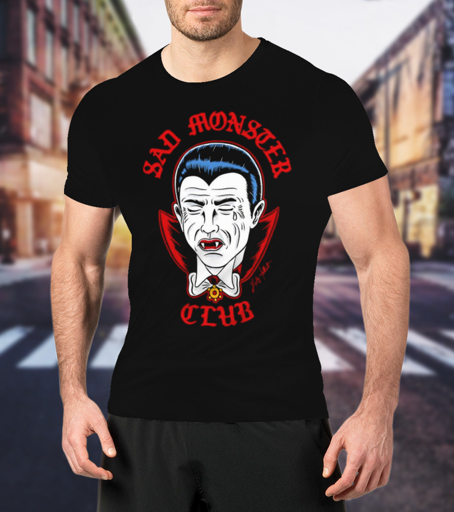 Sad Monster Club Dracula Face Fang Cape Tears T-Shirt