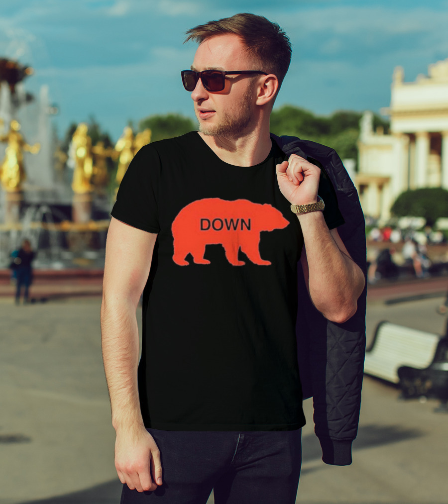 Walking Bear Down Red Bear Silhouette With Text DOWN T-Shirt