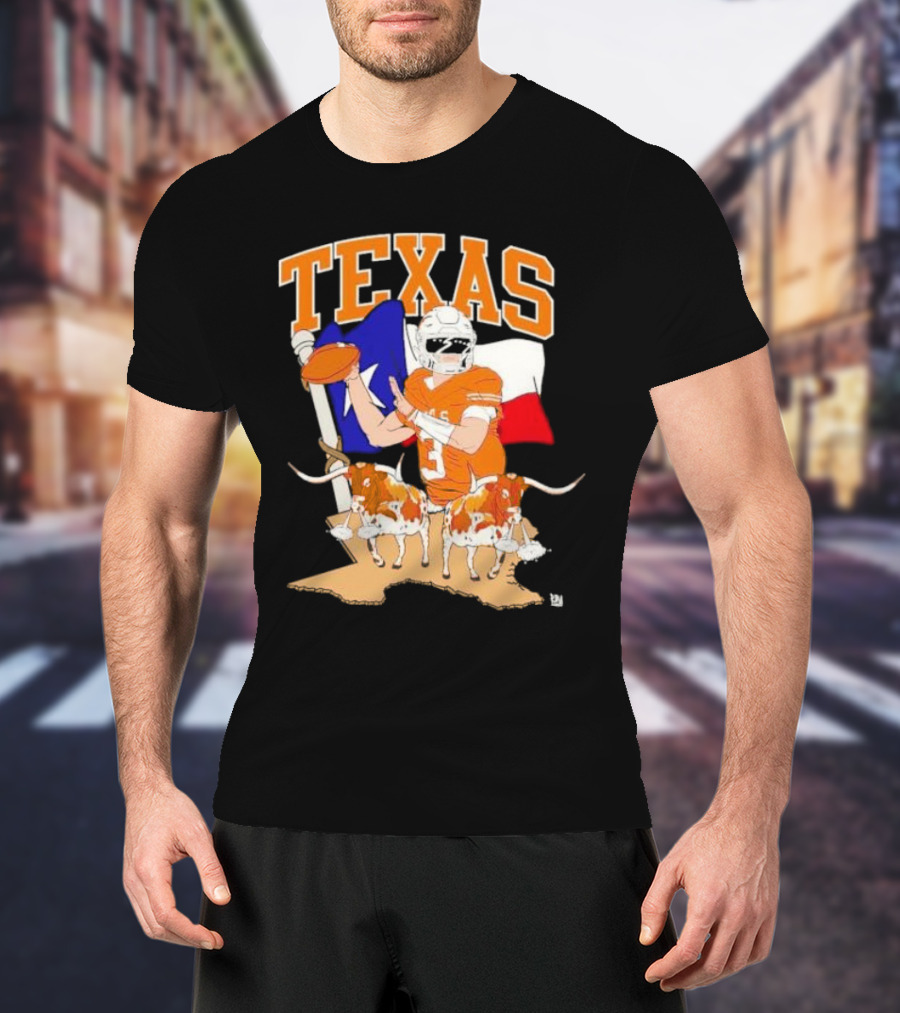 Texas Longhorns Football With Lone Star Flag And Player T-Shirt