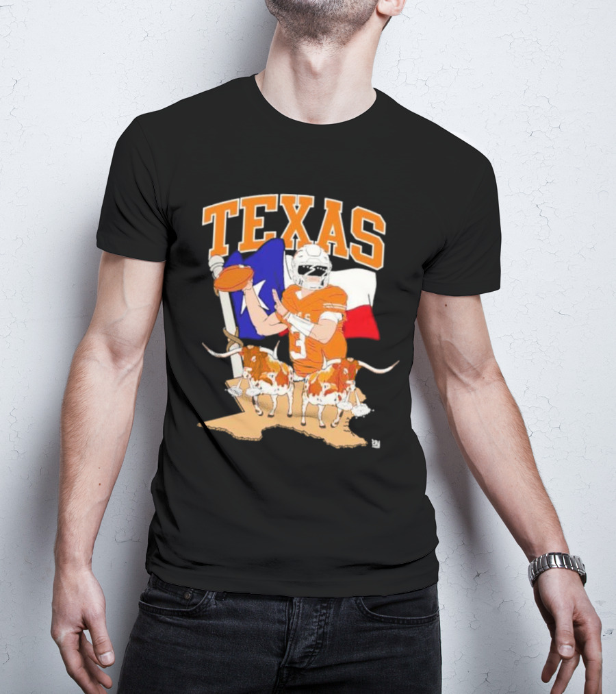 Texas Longhorns Football With Lone Star Flag And Player T-Shirt