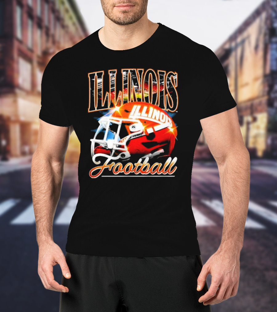 Illinois Fighting Illini Football Helmet Vintage Retro T-Shirt