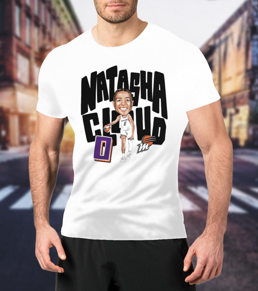 Natasha Cloud Phoenix Mercury Basketball Caricature With Orange Ball And Stylized Text T-Shirt