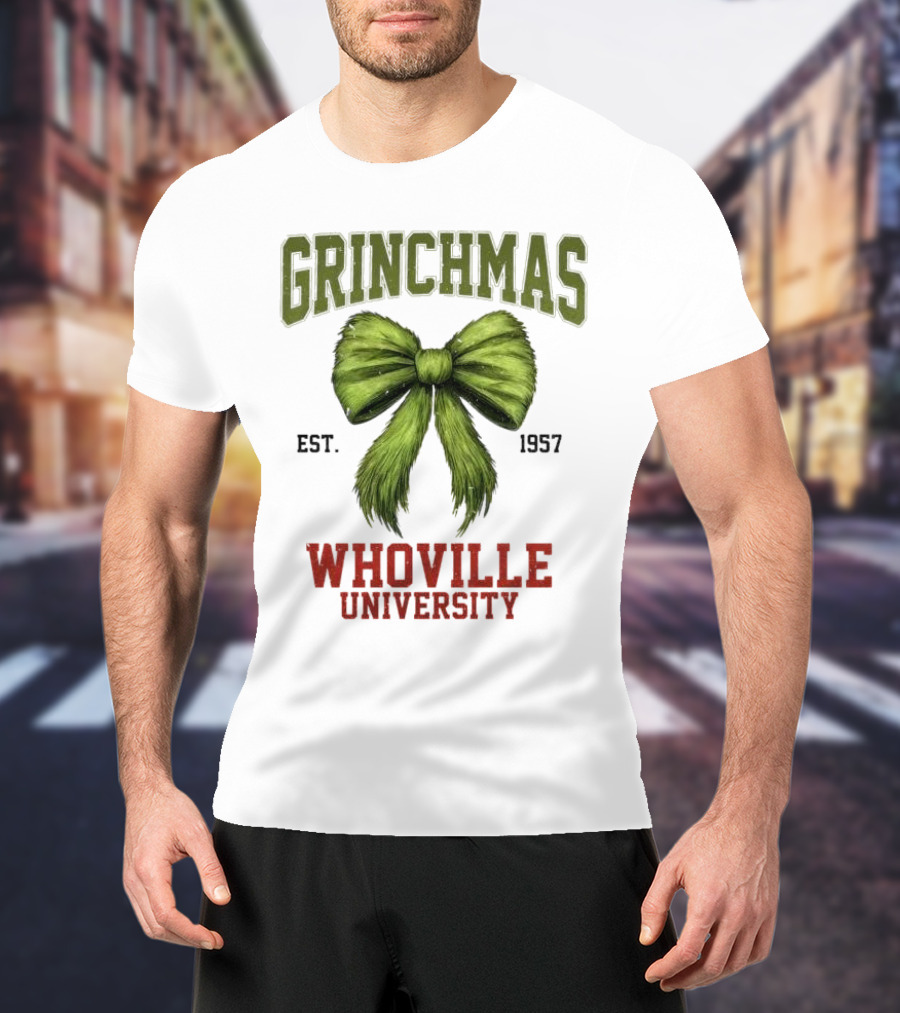 Grinchmas Whoville University Est 1957 Green Bow Emblem T-Shirt