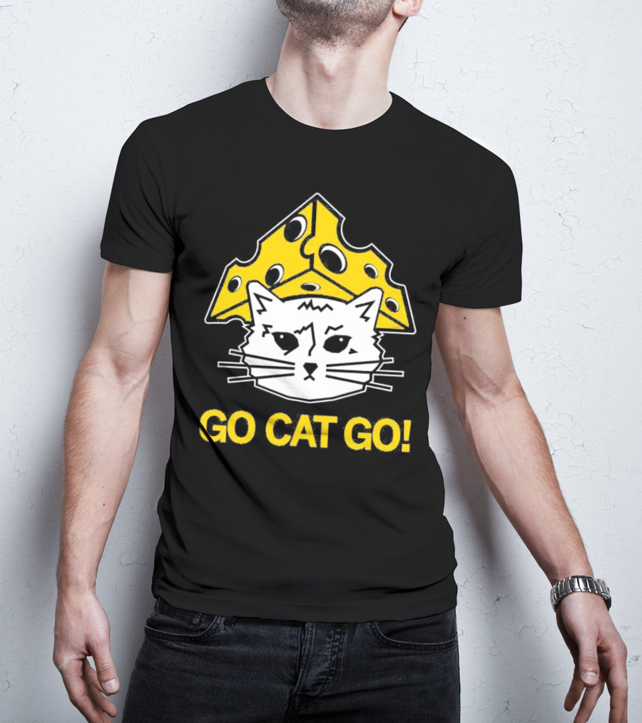 Go Cat Go Cheesehead Cat With Cheese Hat T-Shirt