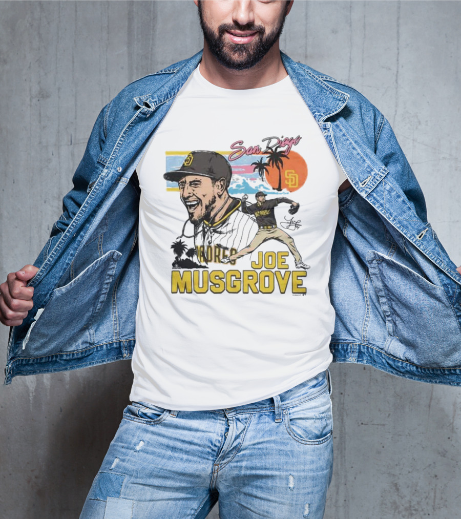 Joe Musgrove San Diego Padres Sunset Palm Trees Signature Caricature T-Shirt
