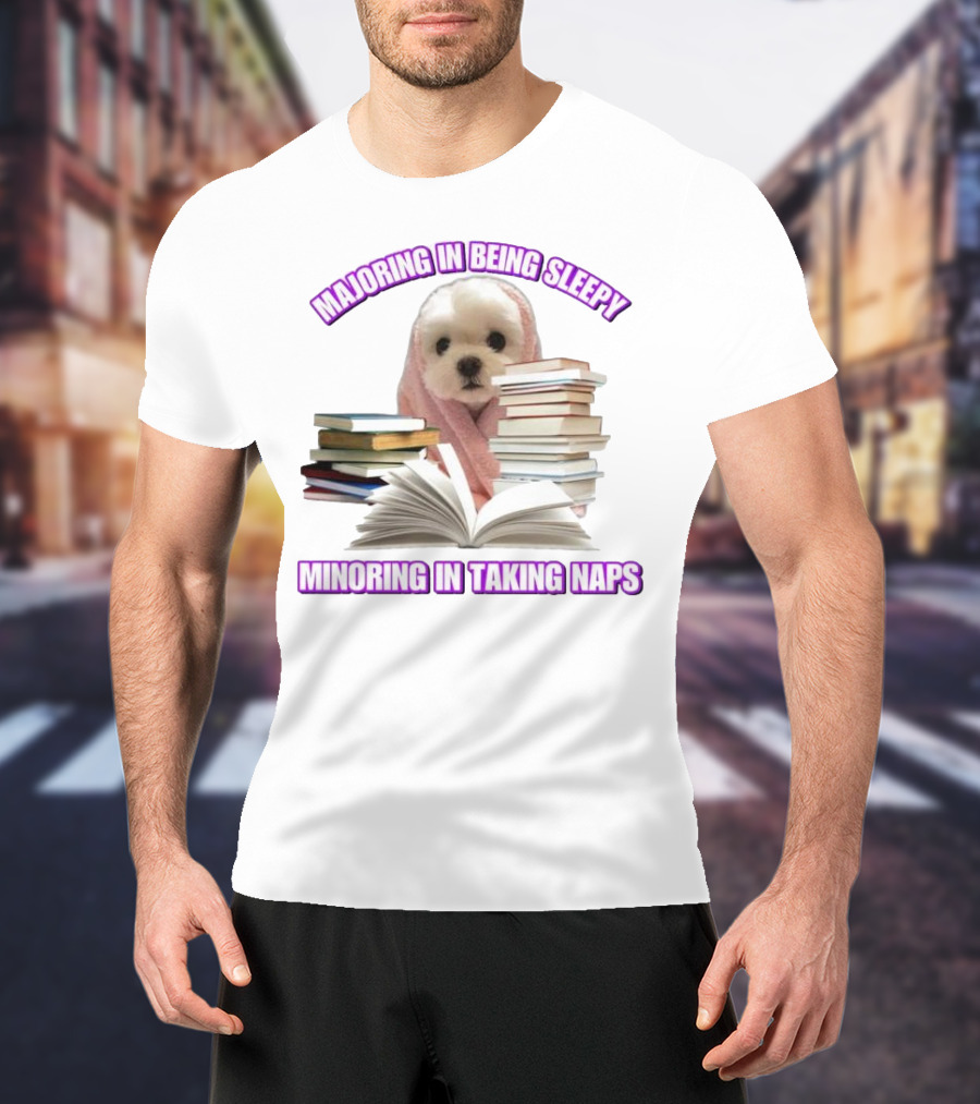 Adorable Puppy Majoring In Being Sleepy Minoring In Taking Naps Surrounded By Books T-Shirt