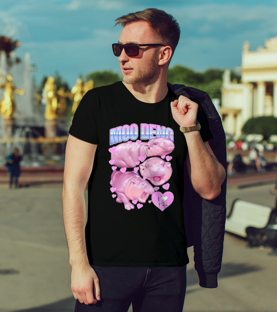 Moo Deng I Love You Pink Hippo Hearts T-Shirt