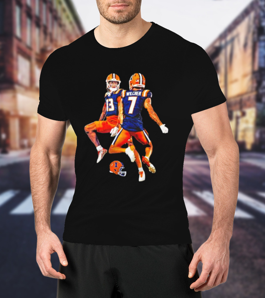 Illinois Fighting Illini Pat Bryant Kenari Wilcher Hang Time Football Jump T-Shirt