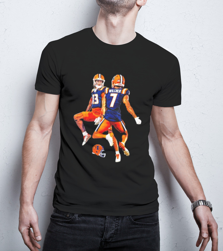 Illinois Fighting Illini Pat Bryant Kenari Wilcher Hang Time Football Jump T-Shirt