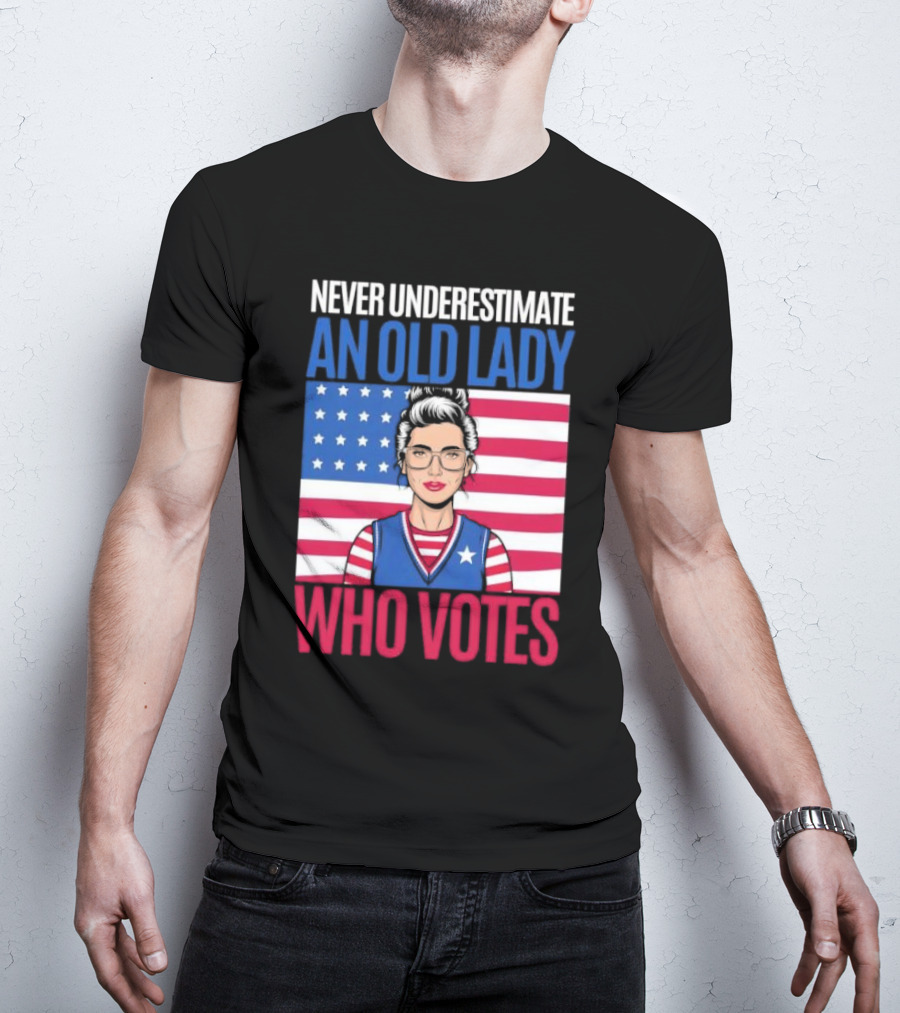 Never Underestimate An Old Lady Who Votes US Flag Iconic T-Shirt