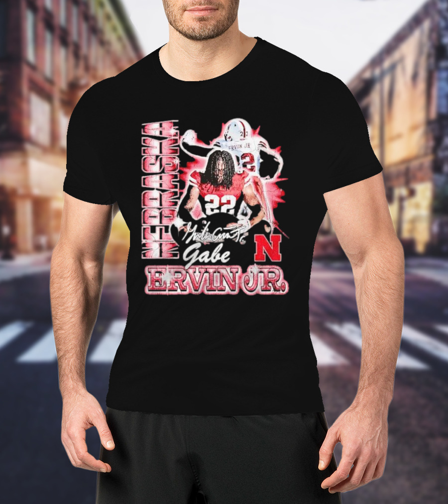 Nebraska Cornhuskers Gabe Ervin Jr. Signature Retro Football 22 T-Shirt