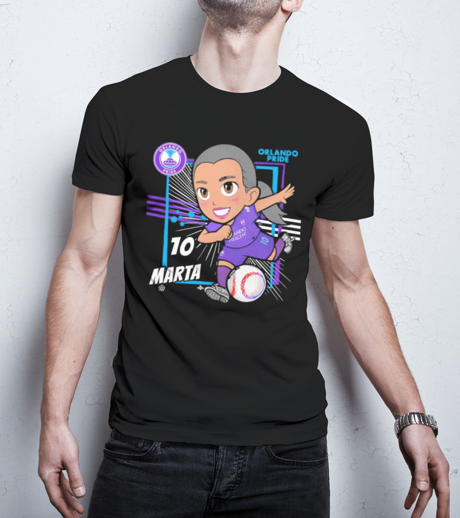 Orlando Pride Marta 10 Chibi Soccer Black T-Shirt