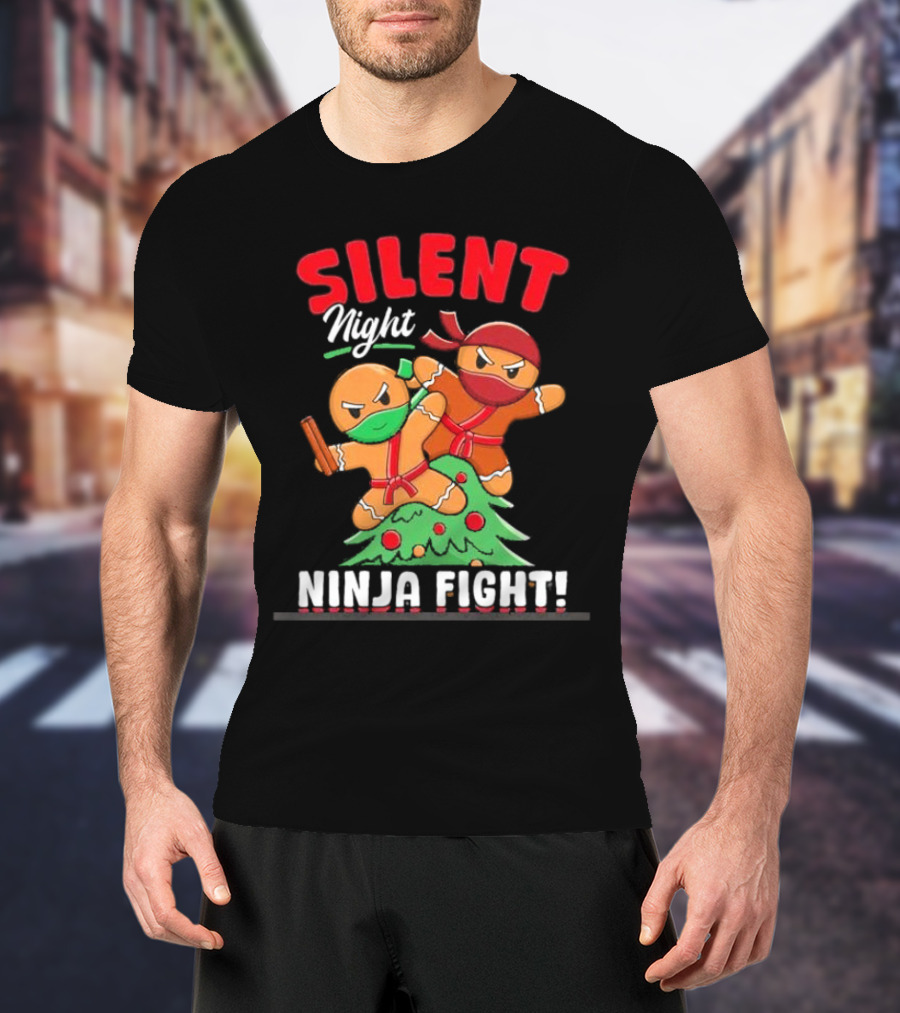 Silent Night Ninja Fight Gingerbread Christmas T-Shirt