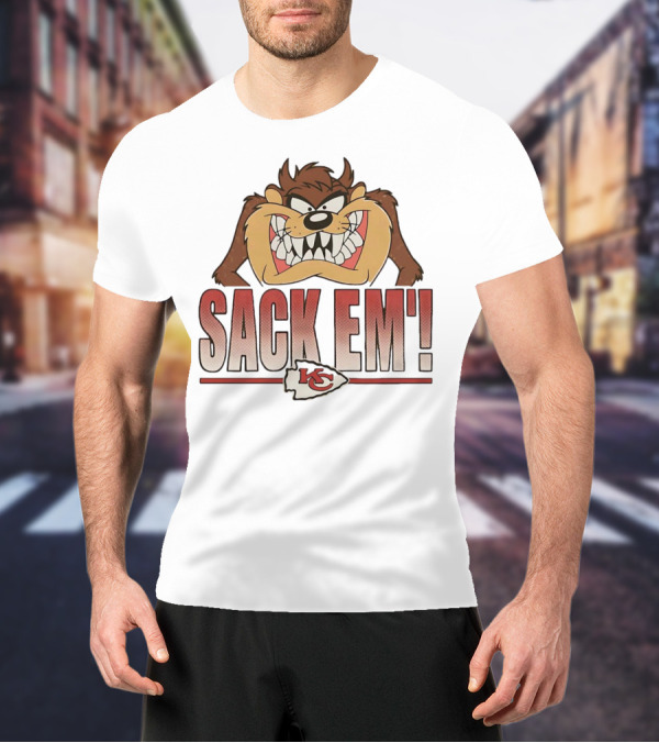 Looney Tunes Taz Kansas City Chiefs Sack 'Em KC T-Shirt