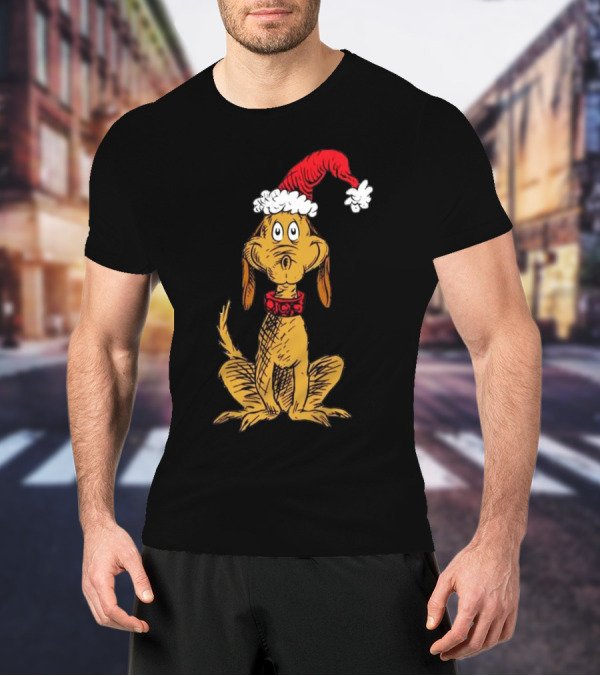 Grinch Max Santa Dog In Christmas Hat T-Shirt